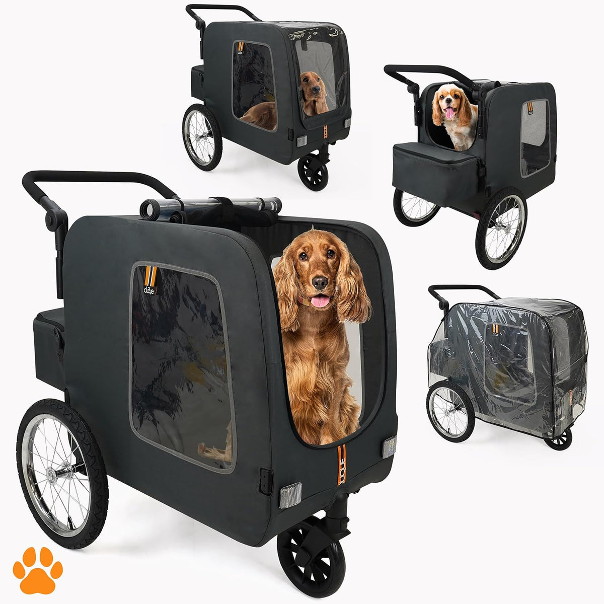 CHASE - 3-in-1 hond huisdier fiets, fietskar, huisdier- & boodschappenkar wandelwagen, jogger, handige trolley, gemakkelijk inklapbaar, inclusief regenhoes, zwart