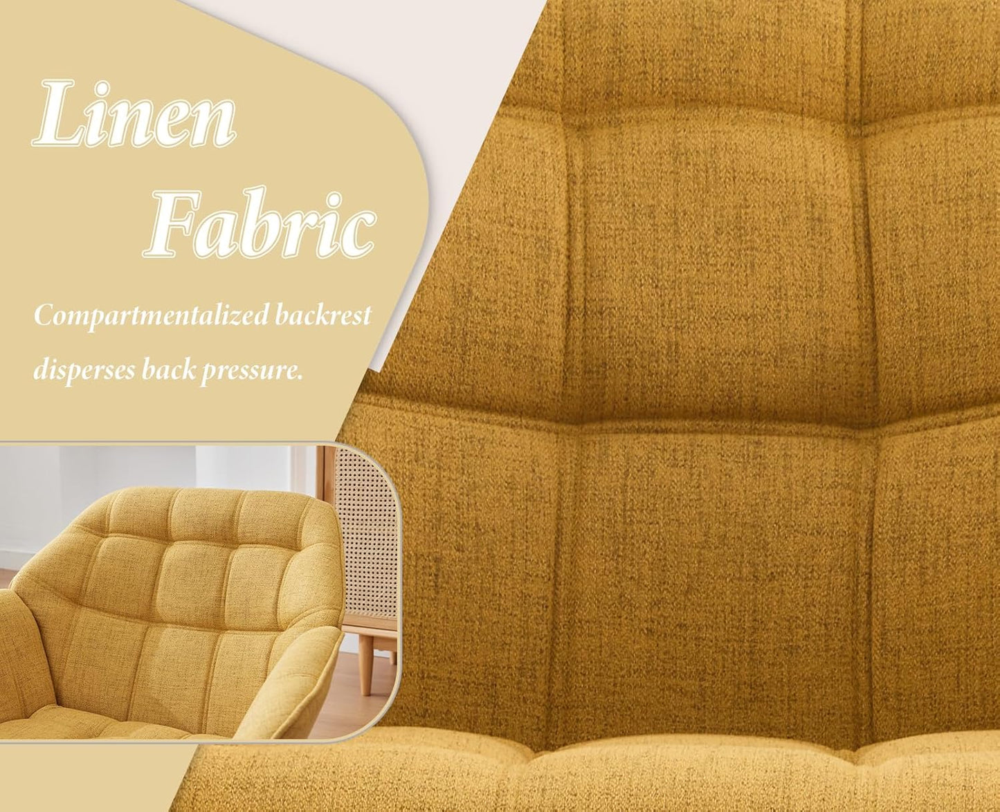 chairus Single Sofa Accent Chair Set of 2 Linen Tub Chairs Upholstered for Living Room Modern Cocktail Armchair with Wooden Legs (Yellow-2)