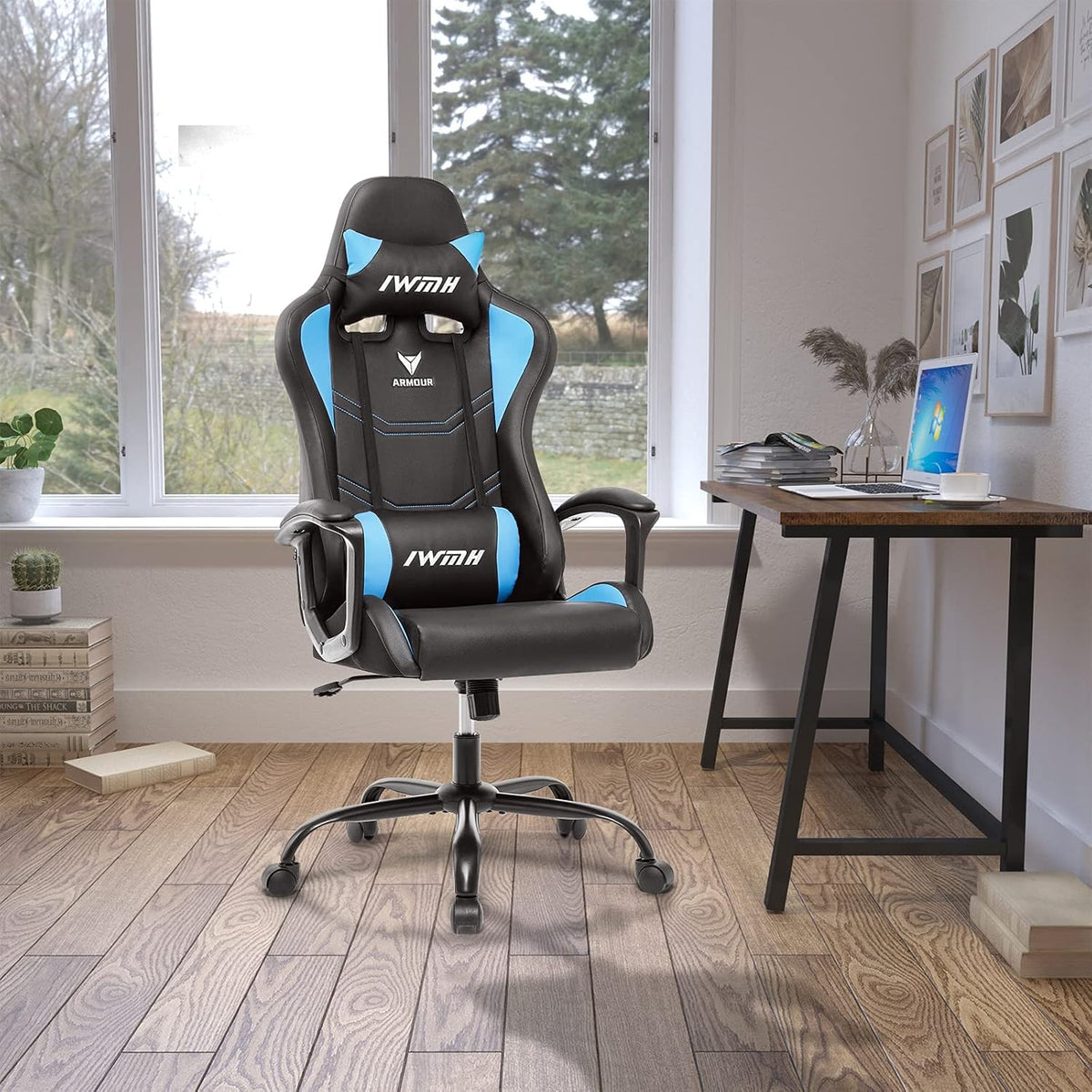 IntimaTe WM Heart Gaming-stoel, gamerstoel met ergonomische rugleuning, verstelbare hoofdsteun en lendensteun (blauw)