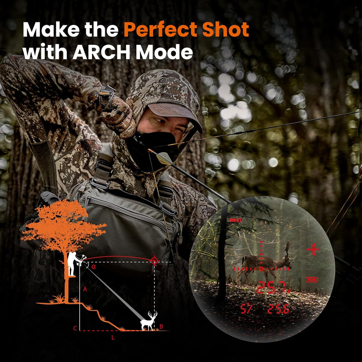 MiLESEEY Jacht-afstandsmeter met rood display, 2000-yard laser-afstandsmeter met dubbele voeding, 7,5° gezichtsveld, 90% transmissie, afstandsmeter/hoekmeter/boogmeter voor jagers