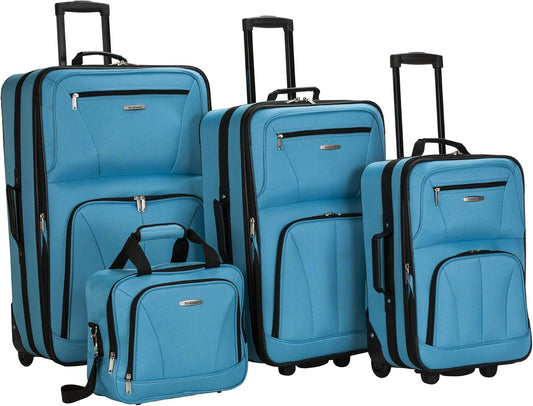 Rockland Bagage, voor reis, modieus, softside, uitbreidbare rechtopstaande set, blauwe luipaard, 4-delig