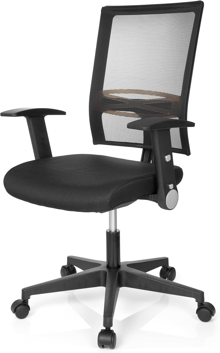 hjh OFFICE 653730 Home Office bureaustoel R8 stof/net zwart draaistoel, inklapbare armleuning & lendensteun in hoogte verstelbaar