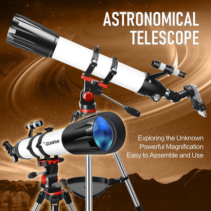 Dianfan Telescoop, 90 mm Opening, 800mm Telescoop Astronomie voor Volwassenen, 32X-240X Refractor Telescopen voor Kinderen en Beginners met Telefoonadapter, AZ Montuur, Statief en Draagtas