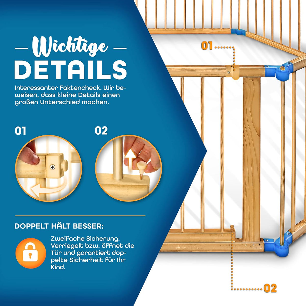 KIDUKU® 7.2 m safety fence XXL collapsible incl. door, consisting of 8 elements, can be shaped as desired box fence - QUORE