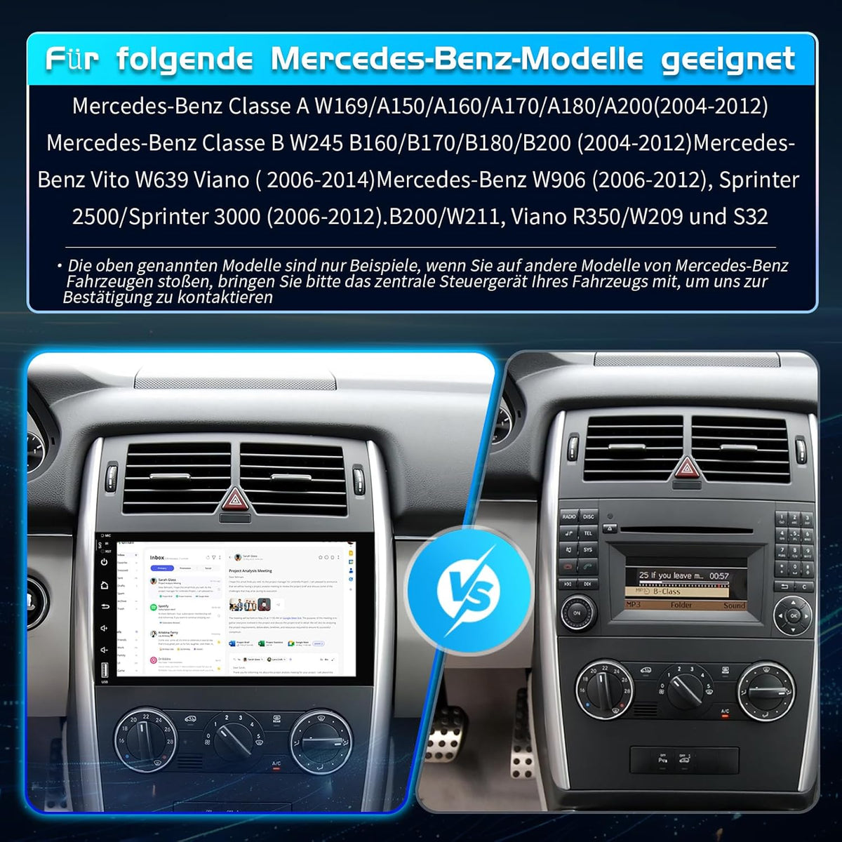 64G + 4G 8Core (2CA75+ 6CA55) Android 14 autoradio 9 inch met display voor Mercedes Benz B200 Sprinter Vito W639 Viano W169 W245, autoradio Dual DIN met Canbus MirrorLink Navigation SWC ect