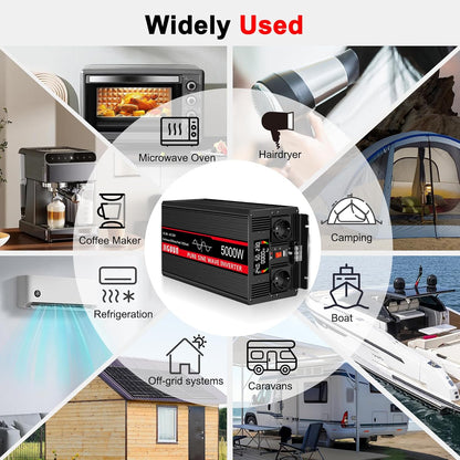 JIGUUN 5000W omvormer 24V naar 230V zuivere sinus power inverter met draadloze afstandsbediening LCD-scherm 2 Eu-stopcontact & 1 USB-poort Piekvermogen 10000W voor auto, camping, reizen,noodgeval