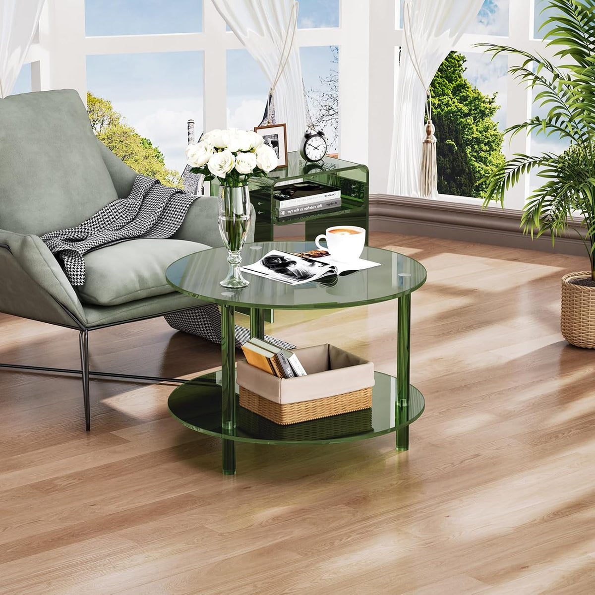 Acrylic Coffee Table, Small Round Modern Coffee Table for Living Room (Green)