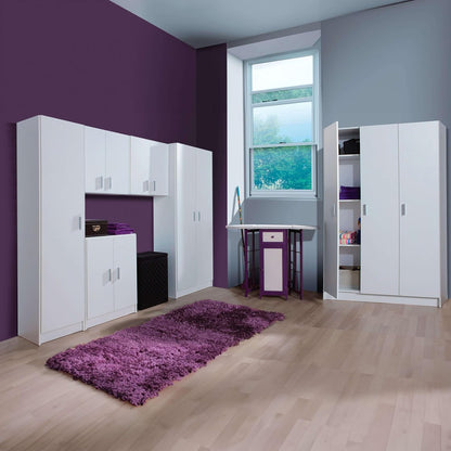 Multifunctionele kledingkast met drie vleugeldeuren en drie verstelbare planken, kleur wit, afmetingen 109 x 37 x 180 cm
