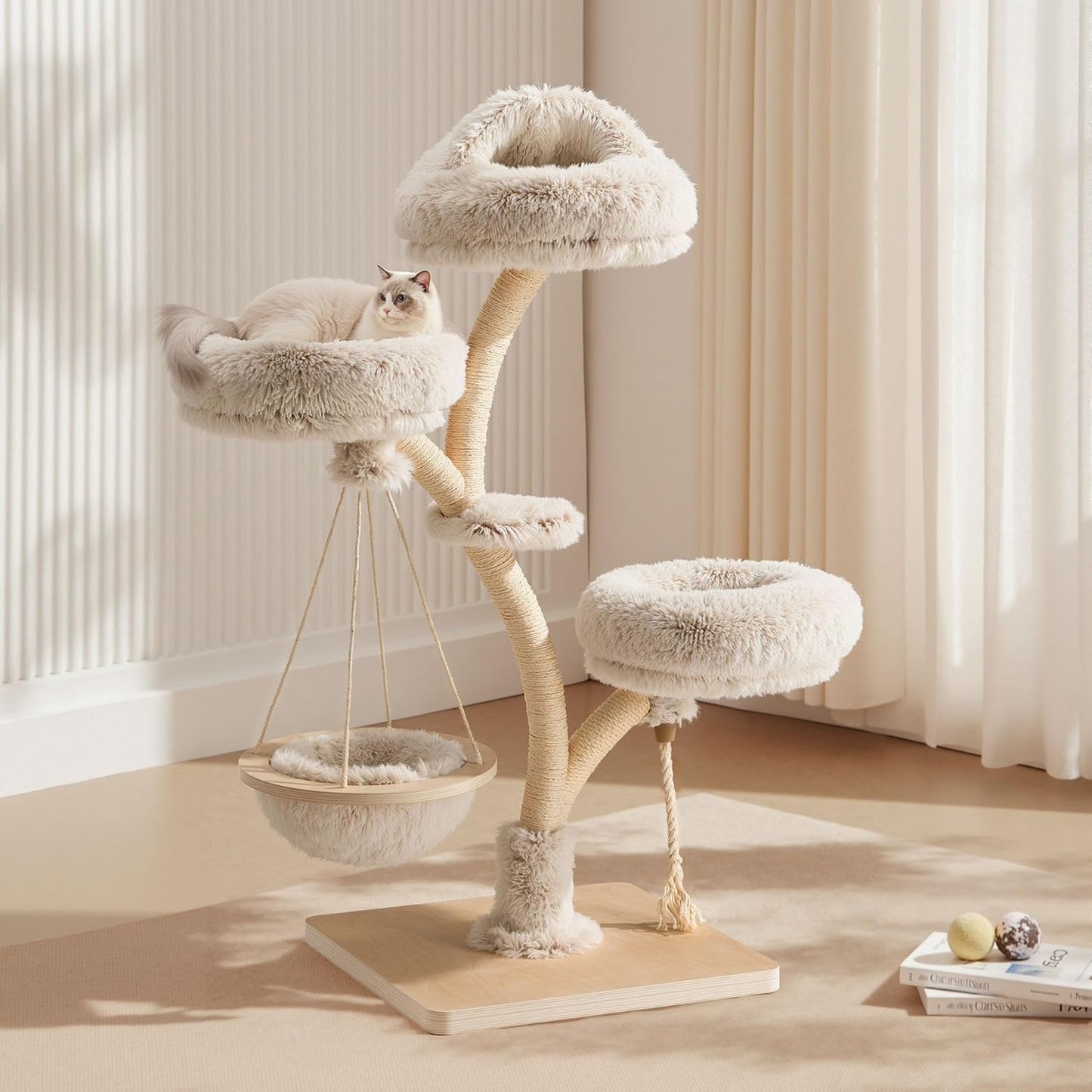 Krabpaal – Kattenboom – Krabmeubel – Klimpaal – Kattenmeubel – 130 cm Hoog – Sisal Met Pluche Ligvlakken