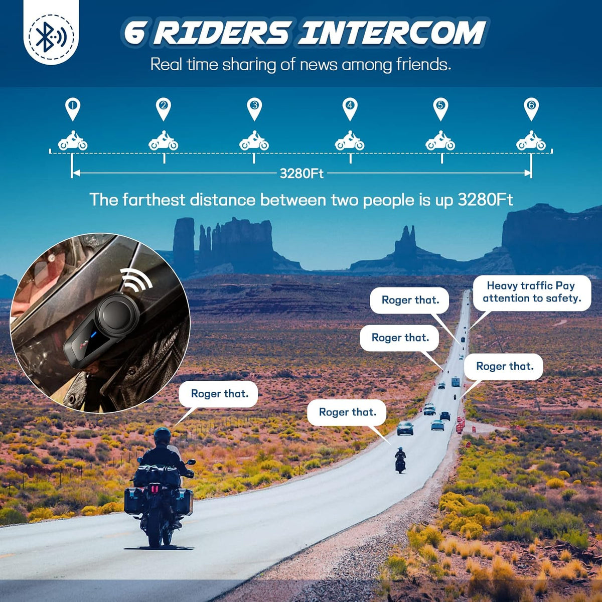 MAXTO Motorfiets Bluetooth Headset, M2 Groep Motorhelm Communicatiesystemen 6-weg BT5.0 Waterdichte Intercom 1000M Bereik met FM-radio, Siri, Spraakwijzerplaat voor Ski/ATV/Volledig/Half Gezicht (2