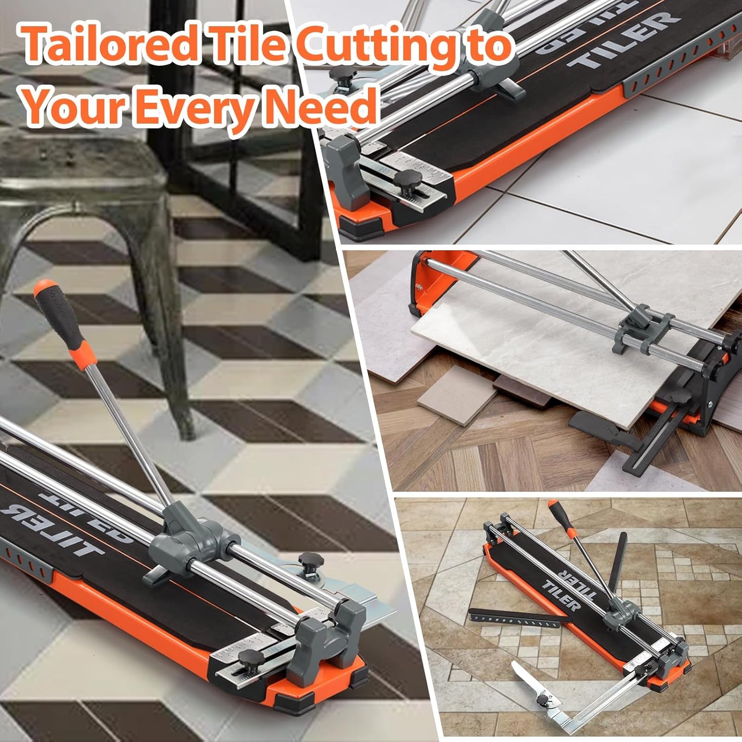 TILER 630 mm Tegelsnijder Handmatig, 25 inch Professionele Machine met Wolfraamcarbide Snijwiel,Basis en Antislip Steunen, Precieze Tegelsnijder voor Keramiek & Porselein, DIY & Vakmensen