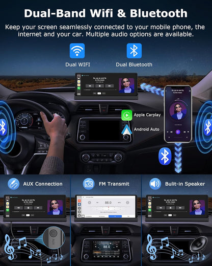【4-in-1】Carplay Android Auto Scherm voor in de Auto met YouTube/Netflix/Tiktok, Exclusieve Houder 10,26 inch Carplay-scherm Car Play Autoradio met Achteruitrijcamera Dual-band WLAN, Bluetooth