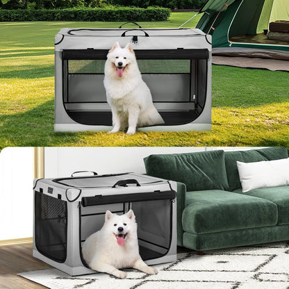 Petsfit Hondenbench met dikke mat, verstelbare stoffen hoes, ademende gaasdeuren, hondenkratten voor grote honden, 91 cm L x 61 cm B x 59 cm H grijs