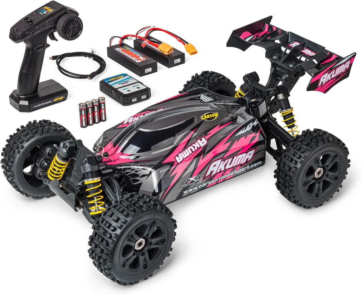 Carson 500409083 1:8 Akuma Buggy 4WD 100% RTR roze - op afstand bestuurbare auto, off-road, hoge kwaliteit, RC voertuig, RC auto 70 km/h, op afstand bestuurbare buggy