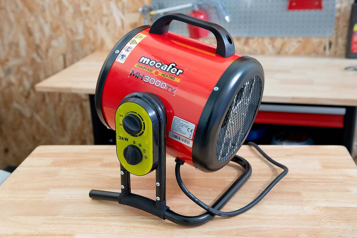 Ventilatorkachel 3000 W Voor Max. 40 M² – Werkplaatskachel – Werkplaatsverwarming – Heteluchtkachel – Bouwkachel – 2 Warmtestanden – Draaibaar Van 0 Tot 60°