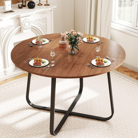Eetkamertafels rond, 120 cm, houten eettafel, walnootbruin, moderne eettafel voor keuken, woonkamer, eetkamer, terras, binnenplaats, café, kantoor en andere plaatsen