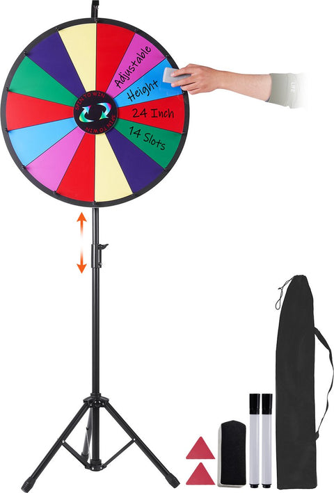 61cm Tafelblad Kleuren Prijzenwiel - Uniek Klikgeluid,Afneembaar & Verstelbaar,Voor Carnaval, Beurs - Jaarvergadering, Feest - Circus, Markt, Kermis, Kantoor, Klaslokaal, Loterij, Inzamelingsactie, Vakantieactiviteit, Buitenevenement