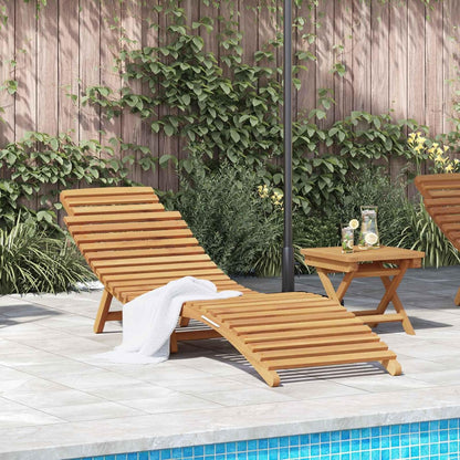 vidaXL Foldable Sunbed Without Table 184 x 55 x 59 cm Brown Solid Teak Wood Foldable Weatherproof For Outdoor Garden and Terrace For Summer and Spring Natural Rustic Style Adjustable - QUORE