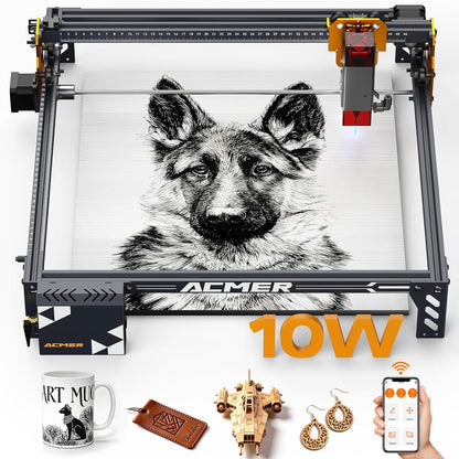 Acmer P1 S Pro Lasersnijder, 10.000mW lasergraveermachine, 72W output, 380 x 370mm graveeroppervlak, 0,01mm graveernauwkeurigheid voor doe-het-zelf, hout, acryl, leer, metaal