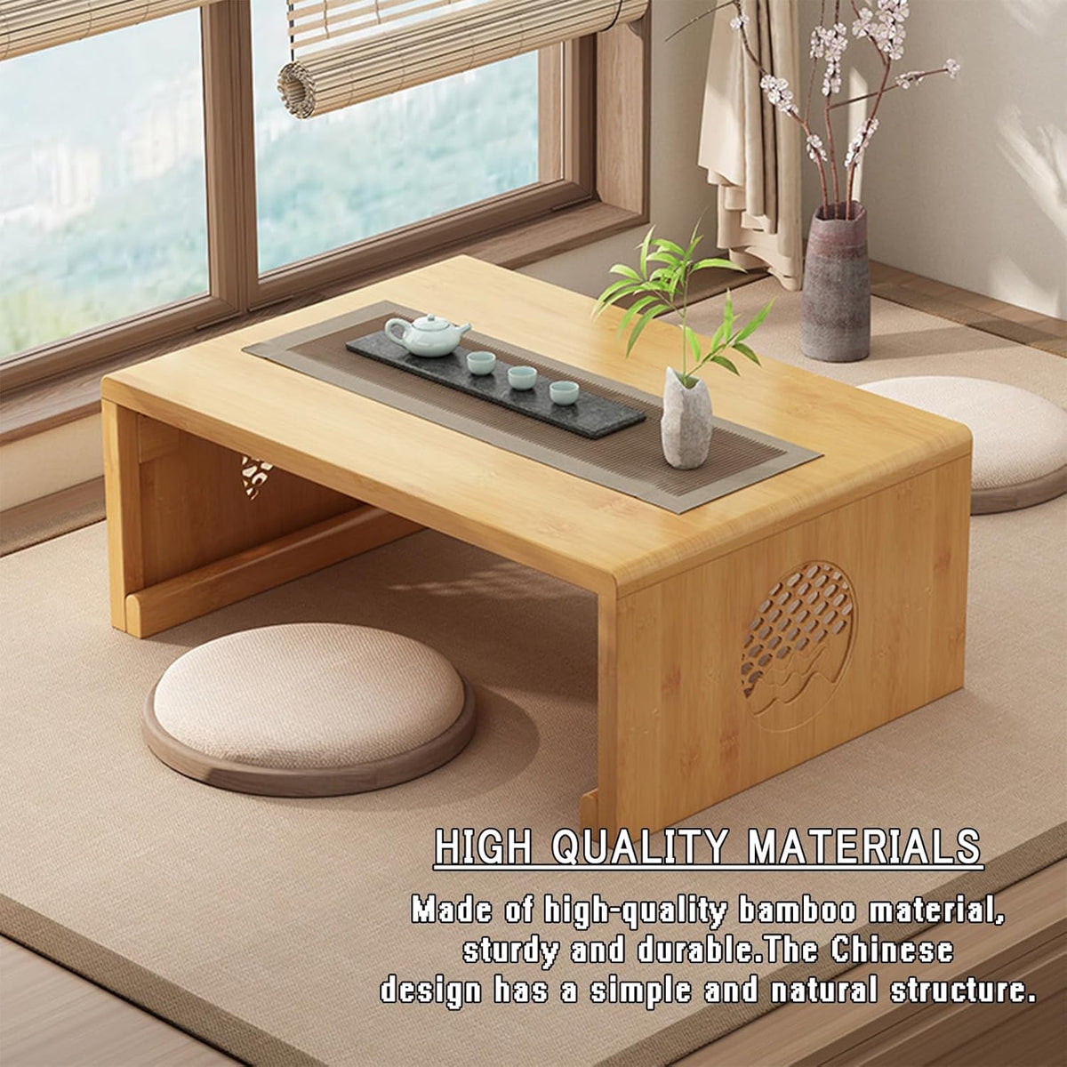 Bamboe Chinese Thee Vloertafel Japanse Opvouwbare Salontafel Altaartafel for Meditatie Lage Draagbare Opvouwbare Tatami Tafel for Woonkamer, Eetkamer, Woondecoratie (Walnoot, M)