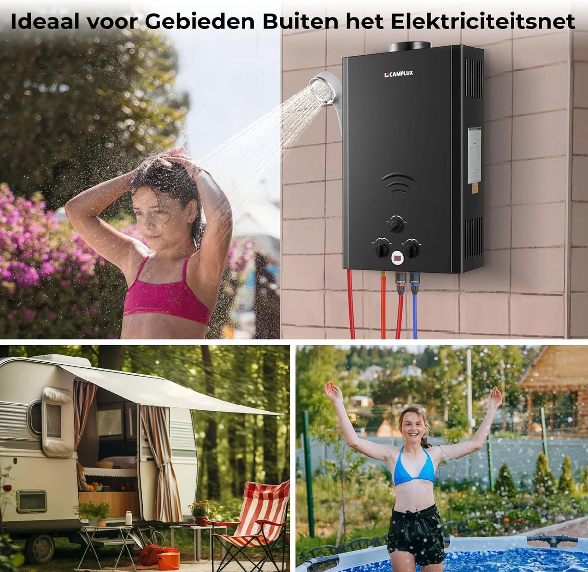 CAMPLUX Gas Boiler 20 L/min Tankless, voor Buitendouche, Camping, Butaan (28-30 mbar)/ Propaan (37 mbar), 40 kW