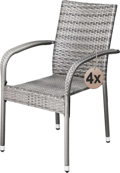 CASARIA® Set of 4 Polyrotin Stackable Outdoor Chairs with Armrests | Stackable, Weatherproof Outdoor Chairs with Armrests | Load Capacity of 160 kg | For Camping, Patio, Balcony - QUORE