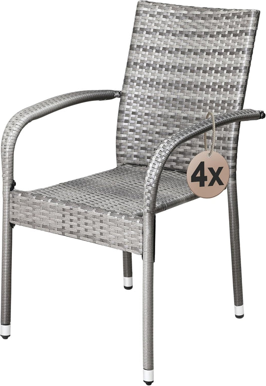 CASARIA® Set of 4 Polyrotin Stackable Outdoor Chairs with Armrests | Stackable, Weatherproof Outdoor Chairs with Armrests | Load Capacity of 160 kg | For Camping, Patio, Balcony - QUORE