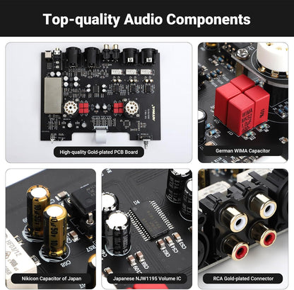 AIYIMA T20 volledig gebalanceerde buizenvoorversterker LME49720 voor HiFi Home audio mini-buizenvoorversterker met RCA- en XLR-ingangen & -uitgangen &12V-triggeruitgang (DC12V 2A voedingsadapter)