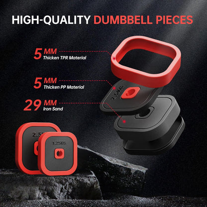 JOROTO 10KG/30KG Verstelbare Dumbbell Set 4-in-1-Dumbbells, Barbell, Kettlebell & Push-Up Stand met 8x1,25KG + 8x2,5KG IJzerzand Platen, Antislip Greep, Compact voor Thuisgym, Krachttraining & Fitness