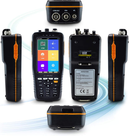 1310/1550nm 22/20dB handheld 4in1 mini OTDR + VFL+OPM+OLS 4 inch touchscreen 60 km glasvezel tester/glasvezel tester/optische tijdbereik-reflectometer met SC(APC) + FC(APC) + FC naar