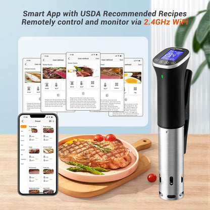 Sous Vide, Sous Vide Stick ISV-300W WLAN Professioneel keukenapparaat, 0-90℃ lage temperatuur garen | APP-recepten, IPX7 waterdicht, ±0,1 °C nauwkeurige en constante temperatuur