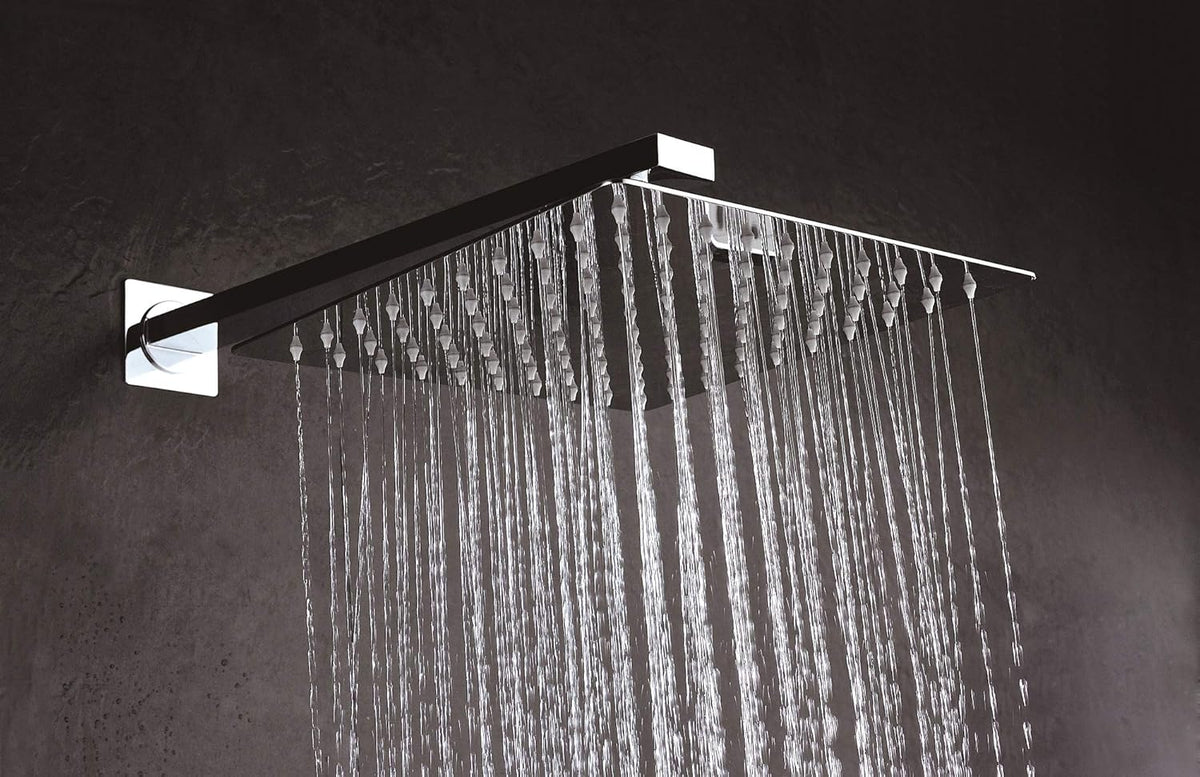 Douche Set – Regendouche – Handdouche – Kraan – Douchekraan – Vierkante Hoofddouche 25x25 cm – Verchroomd Messing – Instelbare Waterdruk 6 Bar