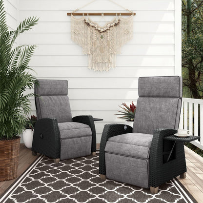 Grand patio Relaxstoel, ligstoel met zitkussen, aluminium frame, tuinstoel, verstelbare rugleuning, rotan zonneligstoel voor binnen, buiten (grijs zitkussen en bruin rotan)