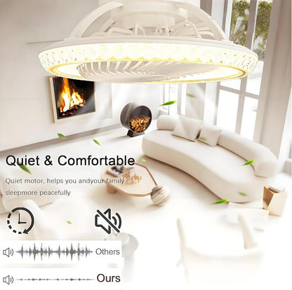 Stille Plafondventilator met Verlichting, 75W Dimbare LED Plafondlamp met Ventilator, 360° Rotatie, Omkeerbare Plafondventilator met Licht en Afstandsbediening APP, 6 Snelheden, Timer, Goud