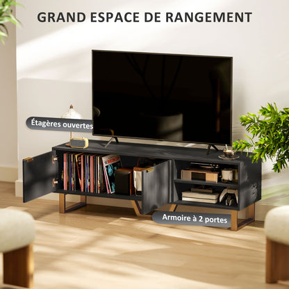 Tv-kast – Meubel voor tv – Mediakast – Tv-meubel – Houten tv-meubel – Mat zwart met gouden accenten – Geschikt voor tv’s tot 70 inch – Ruime opbergruimte met kabeldoorvoer
