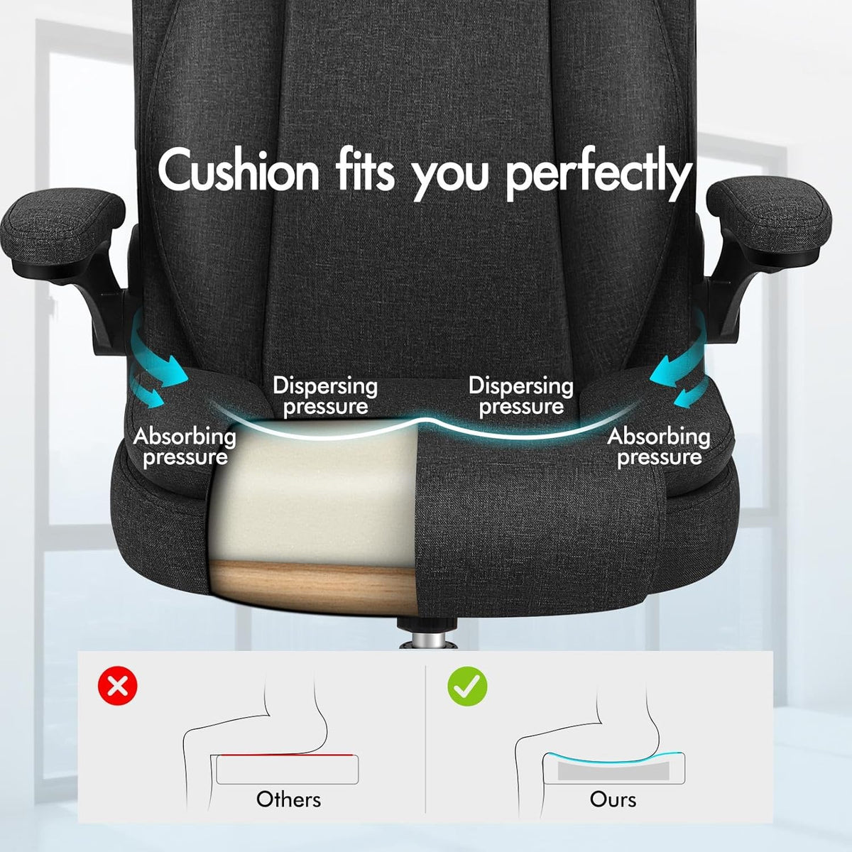 ALFORDSON Massage Bureaustoel, Ergonomische Computerstoel met Armleuning, Stoffen Bureaustoel, Draagvermogen 150 kg, Rugleuning 90-135°, In Hoogte Verstelbaar, Zwart