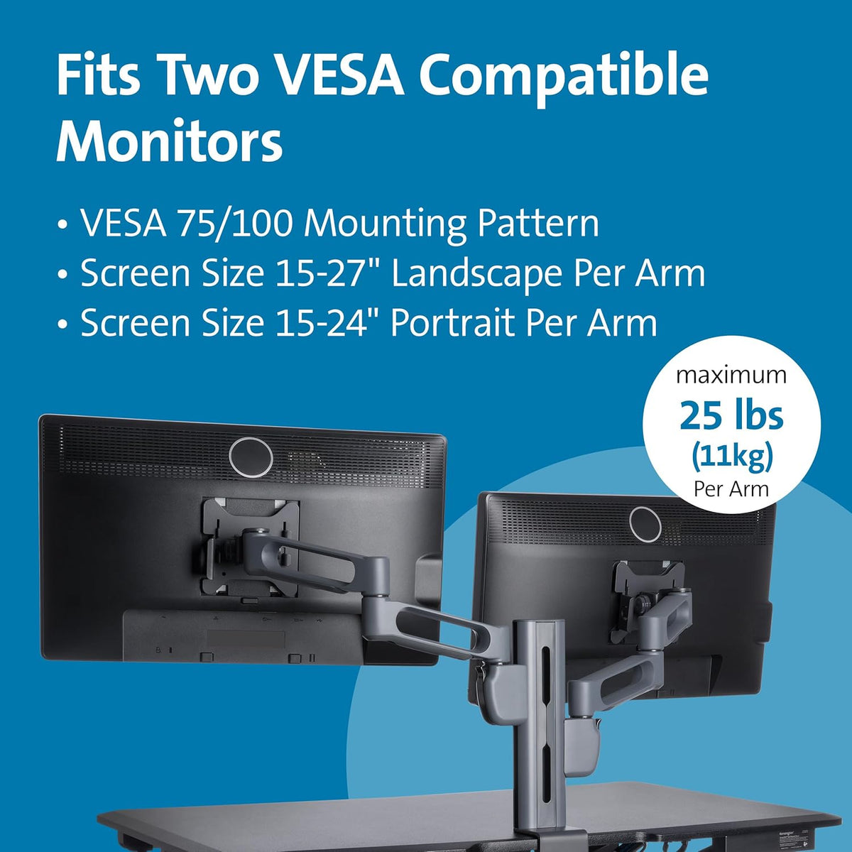 Kensington Dual Monitorarmhouder, Met SmartFit System, Voor monitoren tot 24", K60273WW, Zwart