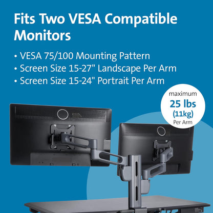 Kensington Dual Monitorarmhouder, Met SmartFit System, Voor monitoren tot 24", K60273WW, Zwart