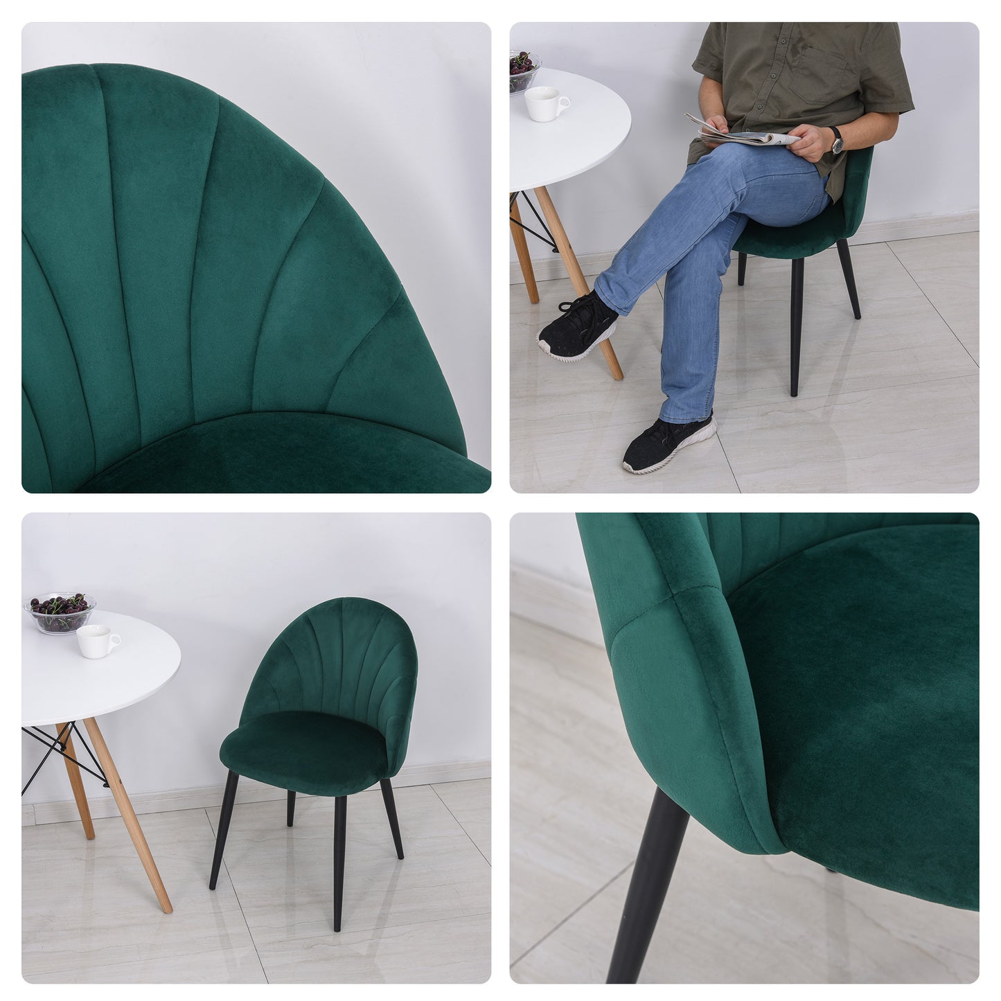 Eetkamerstoel – Stoel – Kuipstoel – Keukenstoel – Bureaustoel – Scandinavisch Design – Velvet Bekleding – Metalen Poot – Set van 2 – 52x54x79 cm – Ergonomische Rugleuning – 120 kg Draagvermogen
