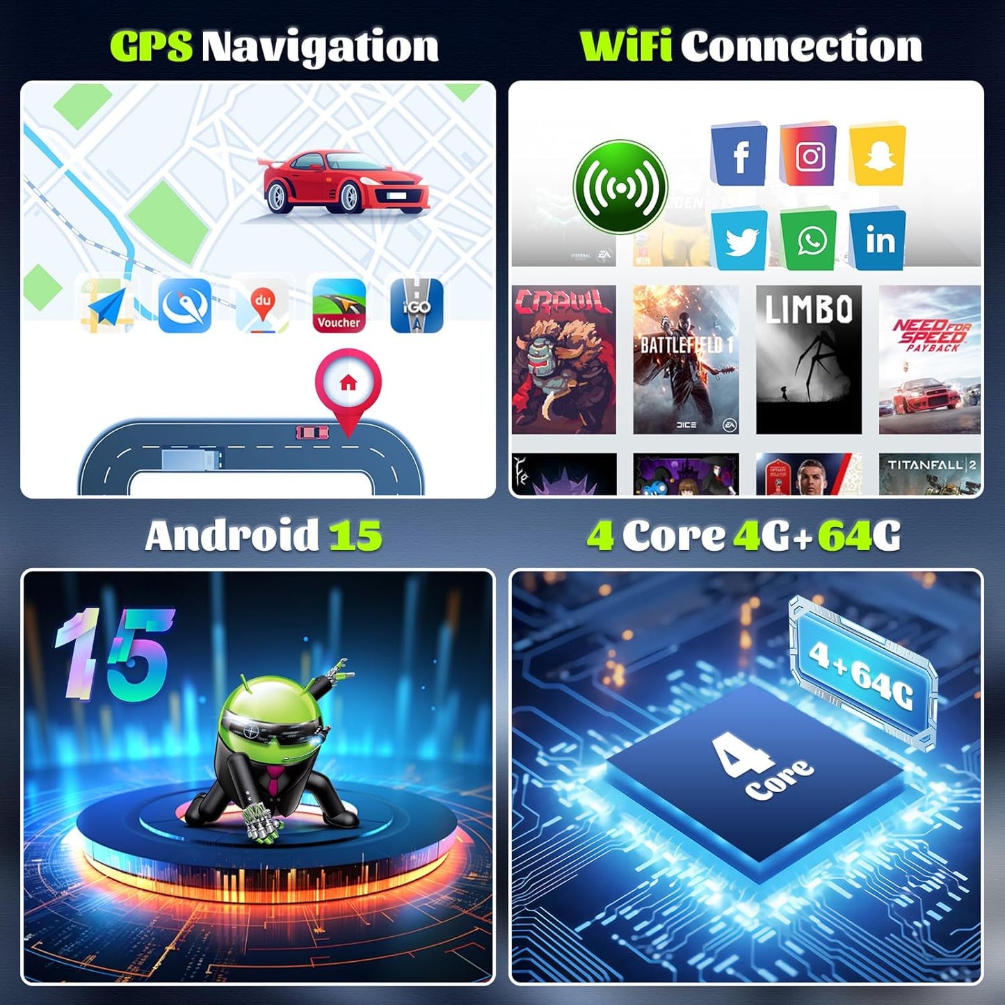Android 15, 4G+64G GOHHDL Autoradio voor Fiat Fiorino Qubo Citroën Nemo Peugeot Bipper met Carplay Android Auto, 7 Inch 2Din Touchradio met GPS WiFi Bluetooth FM/RDS SWC Achteruitrijcamera & MIC