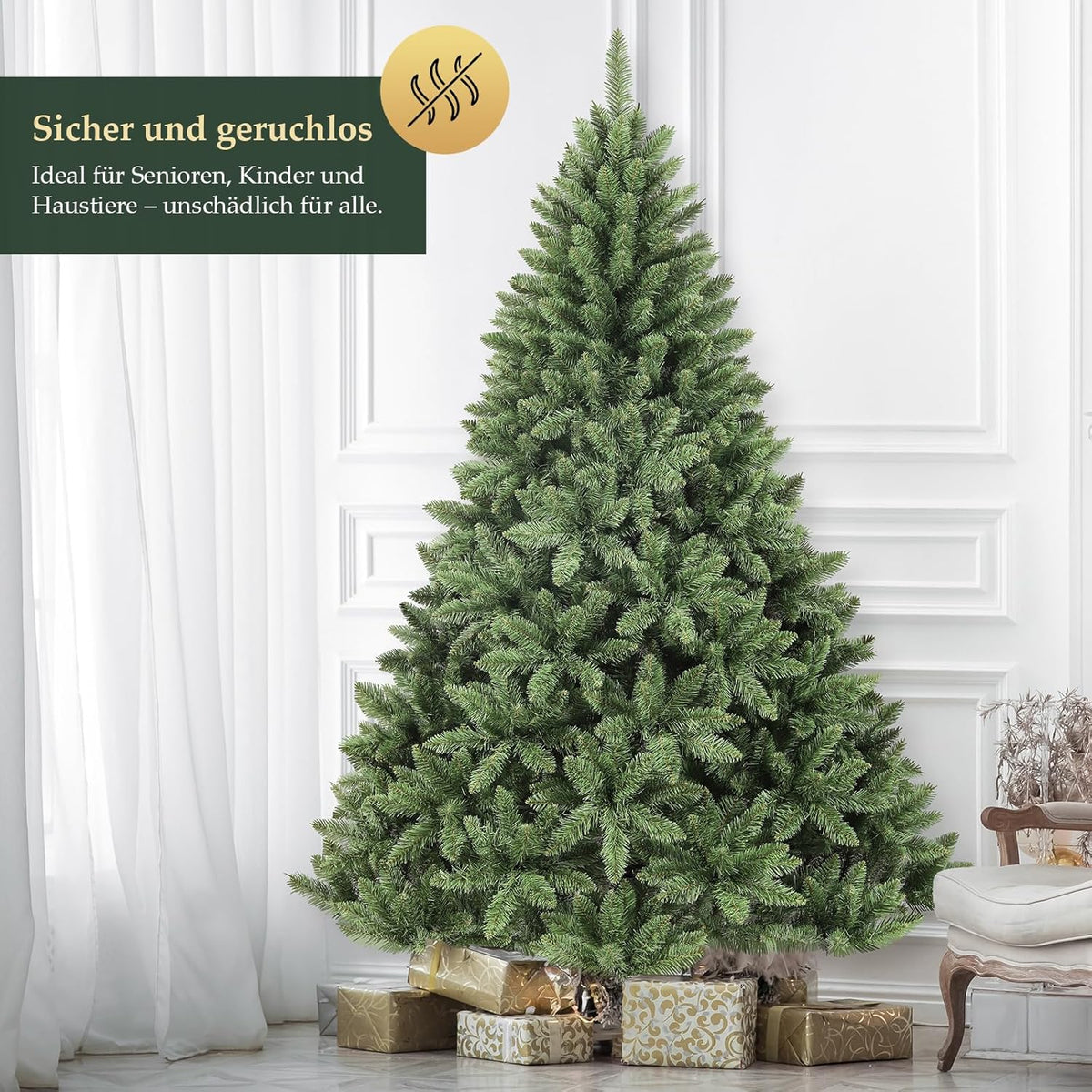 SALCAR Kunstkerstboom, 180 cm, natuurgetrouwe dennenboom met 730 takpunten, groene Nordmann-spar met klapsysteem, ca. 126 cm extra grote boomdiameter