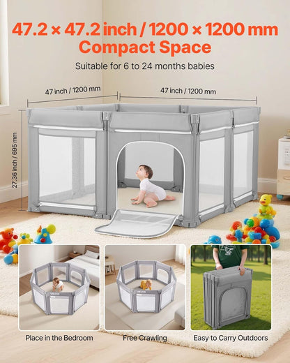Speelhekje – Babyren – Kinderbox – Speelbox – Babyhek – Modular – Opvouwbaar – 120x120 CM – Ademend Net – Ritsdeur