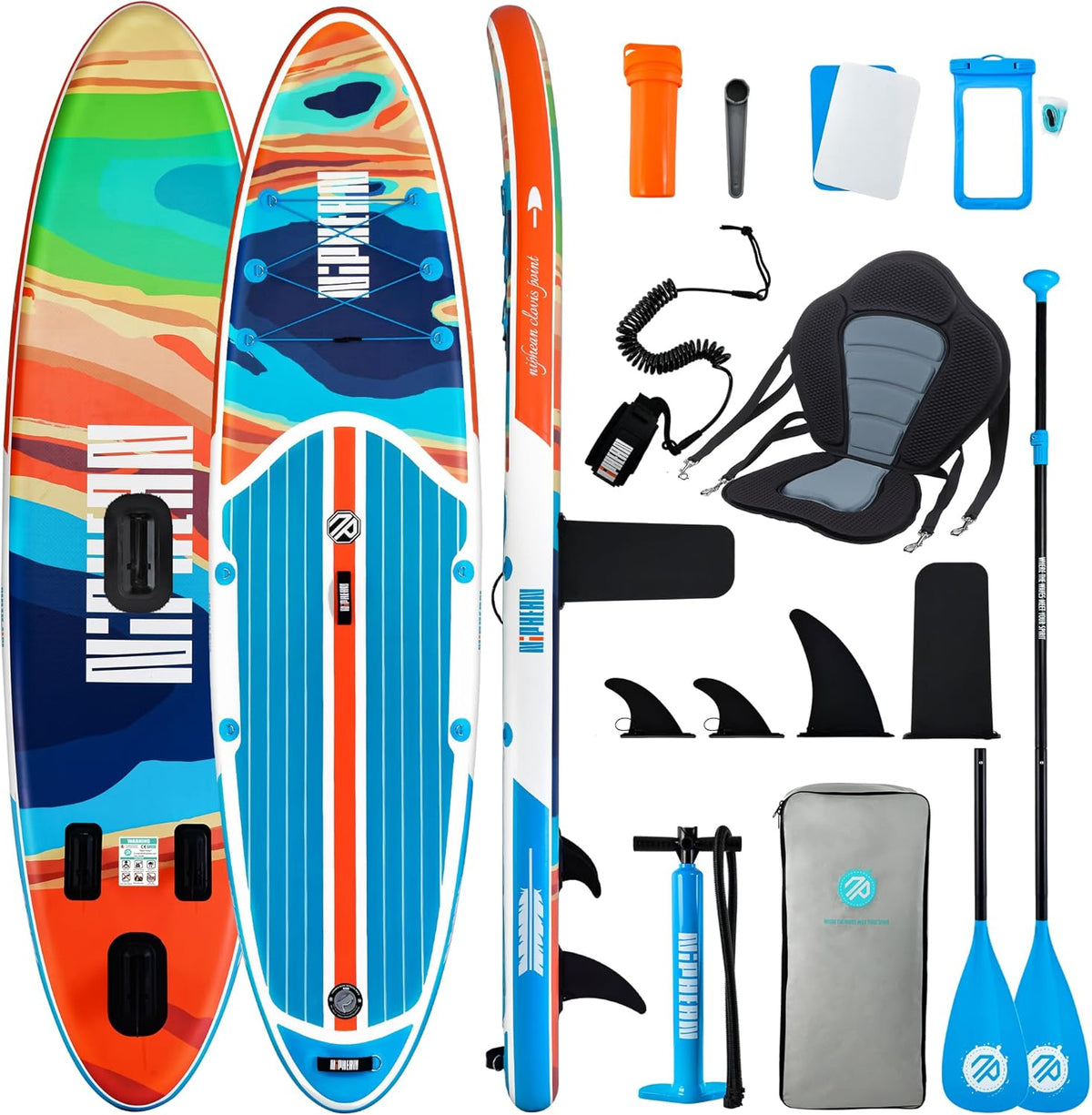Niphean Opblaasbaar paddleboard voor volwassenen met alle accessoires, 320 cm stand-up paddleboard voor alle vaardigheidsniveaus, SUP met 200 kg gewichtscapaciteit voor 2 personen, opblaasbaar