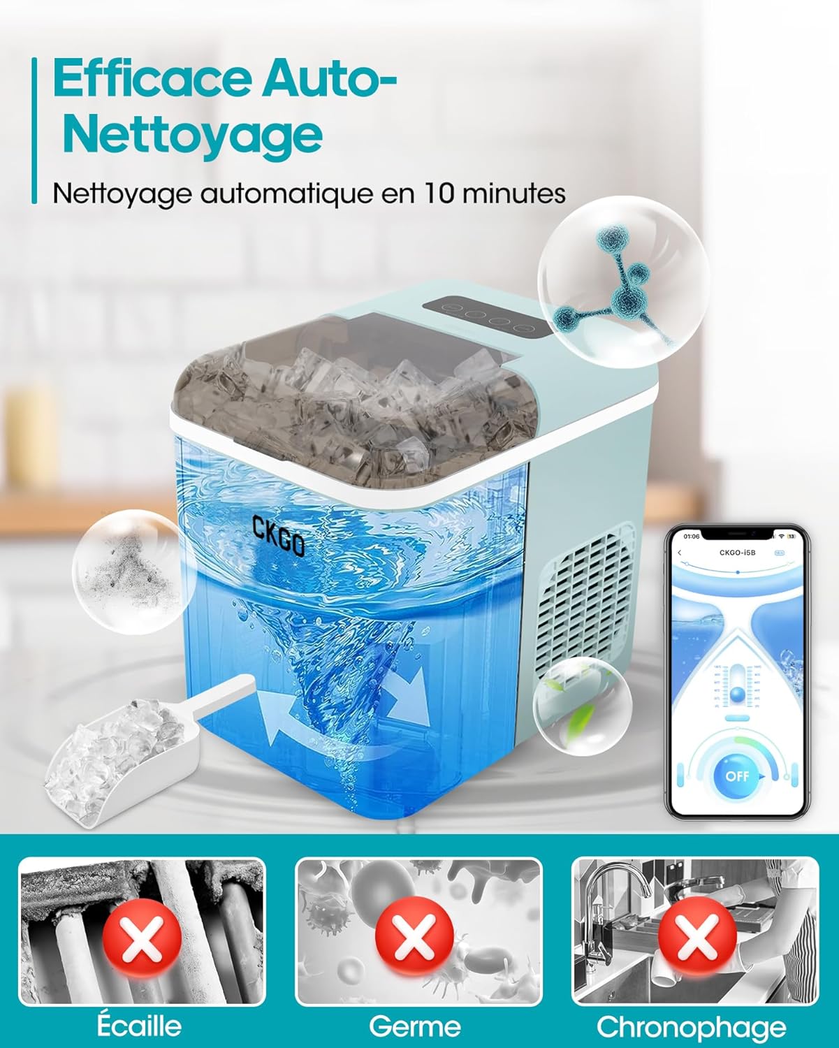 IJsblokjesmachine – IJsblokjesmaker – IJsblokjesapparaat – IJscryomachine – IJsdispenser – Wifi-App Bediening – Zelfreinigend – 15 kg IJs per 24 uur – 9 IJsblokjes in 6-10 Minuten