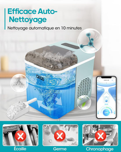 IJsblokjesmachine – IJsblokjesmaker – IJsblokjesapparaat – IJscryomachine – IJsdispenser – Wifi-App Bediening – Zelfreinigend – 15 kg IJs per 24 uur – 9 IJsblokjes in 6-10 Minuten