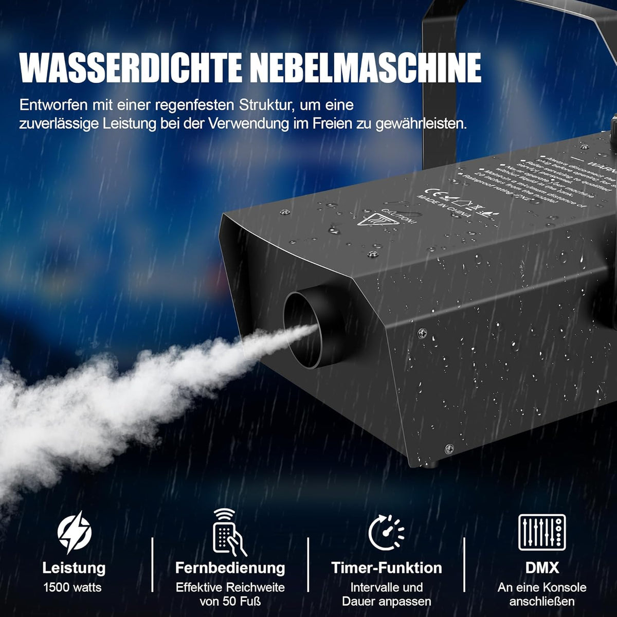1500 W DMX rookmachine met draadloze afstandsbediening en timer, professionele outdoor rookmachine voor bruiloft, podium, DJ, feesten, Halloween, concerten en evenementen