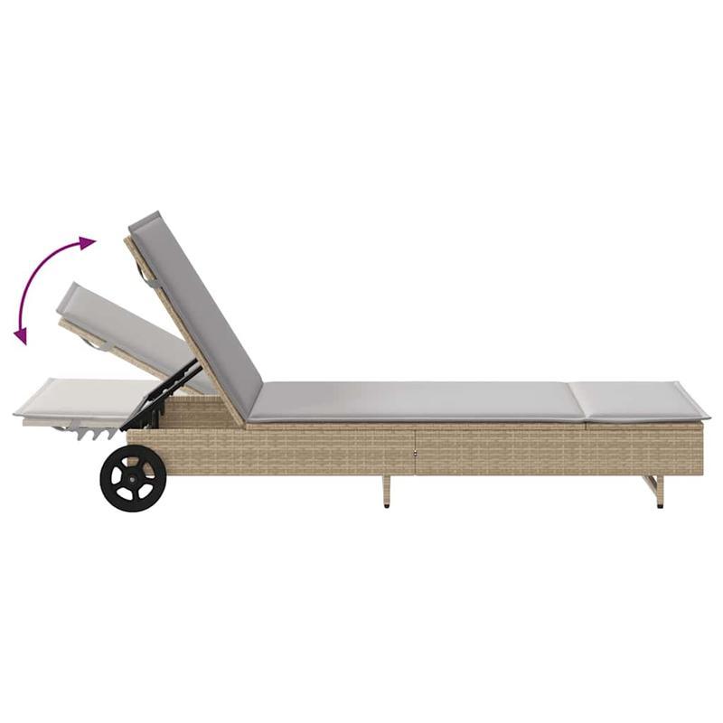 Ligstoel – Ligbed – Relaxstoel – Tuinstoel – Poly Rattan – Verstelbare Rugleuning – Wieltjes Met Kussen - QUORE