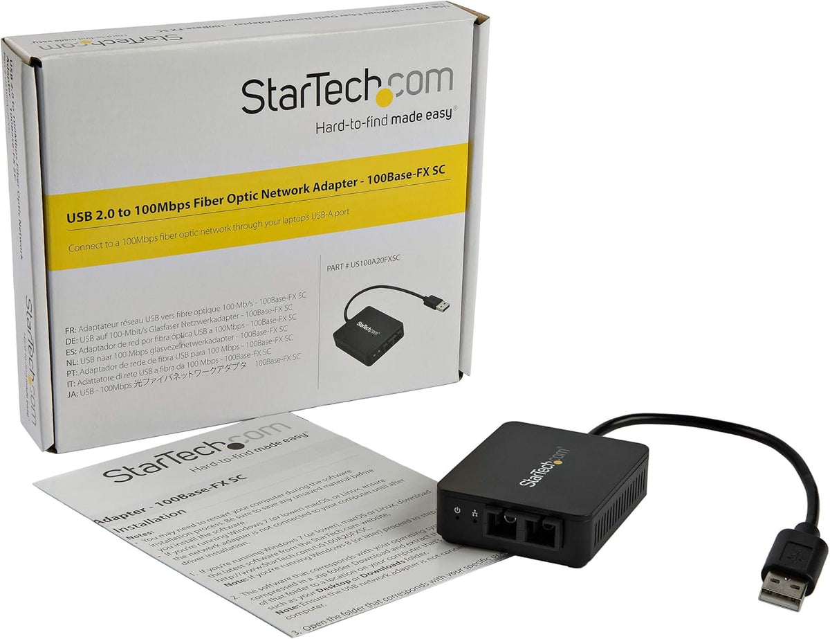 StarTech.com USB naar Glasvezel Converter - 100Mbps - USB 2.0 naar Fiber Optic Netwerk Adapter - 100Base-FX SC (Female) Duplex Multimode Fiber/MMF Compatibel - 2Km - Compacte USB naar Fiber LAN