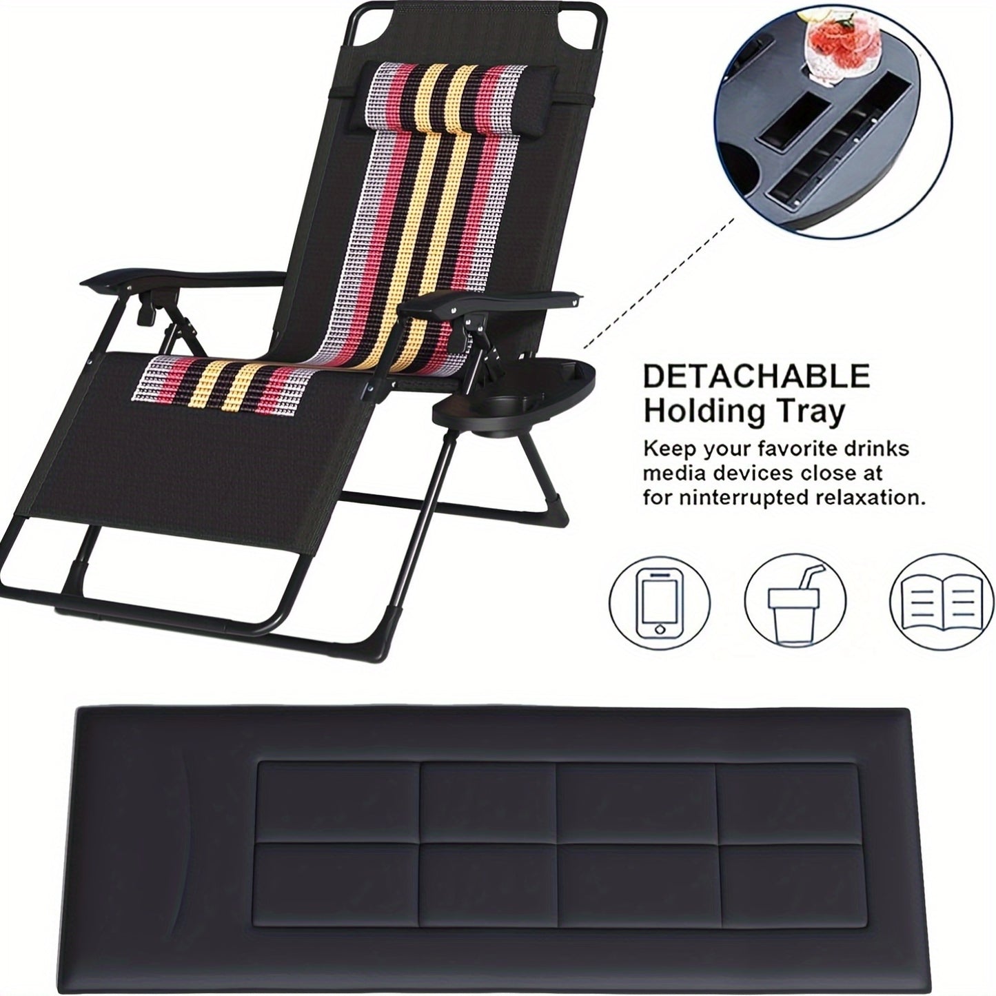 Tuin Loungestoel – Tuinstoel – Ligstoel – Balkonstoel – Vouwstoel – Extra Breed 72cm – Verstelbare Rugleuning met Bekerhouder