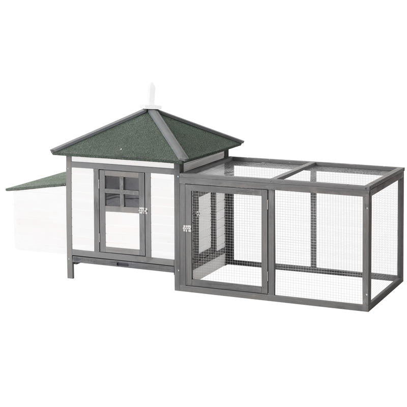Hennenhok Kippenhok Kippenren Kippenkooi Krielkippenhok – Hout Grijs – 196x76x97 cm – Nestkast En Buitenren – Inclusief Zitstokken